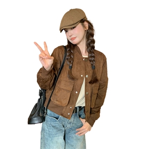 美拉德咖色工装外套女春秋2025新款超火好看高级小众复古夹克上衣图片