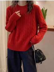 2025年秋季时尚百搭通勤简约休闲羊绒圆领扭花，女装羊毛衫，莺澜羊绒