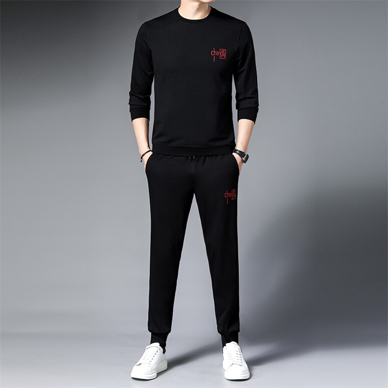 运动套装春季新款T恤套装男装潮流衣服上衣时尚长袖休闲宽松套装图片