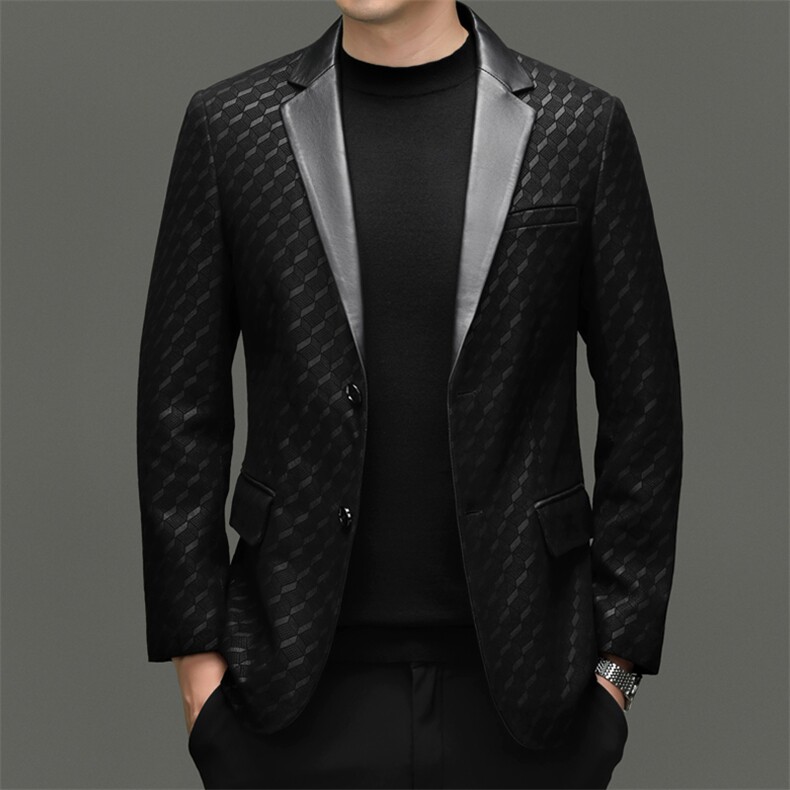 BG8113春秋款海宁真皮皮衣男绵羊皮印花西服商务休闲男装外套,男装西服,电商B360A（原721A）