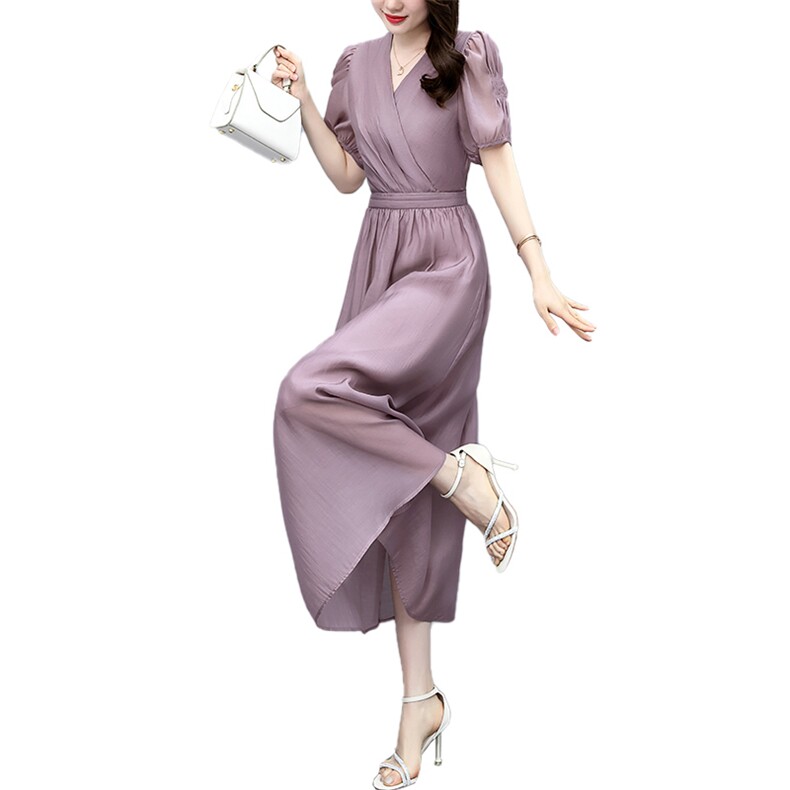 高级感天丝连衣裙女2024夏季新款气质妈妈收腰显瘦高腰薄款a字裙,女装连衣裙,关键词