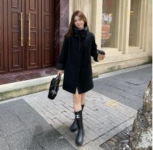 2025年秋季新款百搭女士圆领纯色长款大衣,女装双面呢大衣,宸诺服饰
