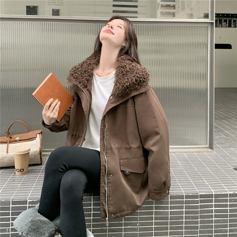 韩系毛领派克服女2025冬季新款设计感时尚中长款保暖外套高级感,女装派克服,2C236