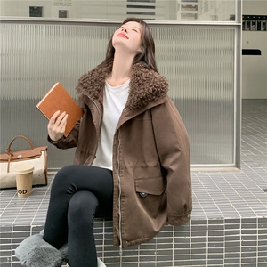 韩系毛领派克服女2025冬季新款设计感时尚中长款保暖外套高级感图片