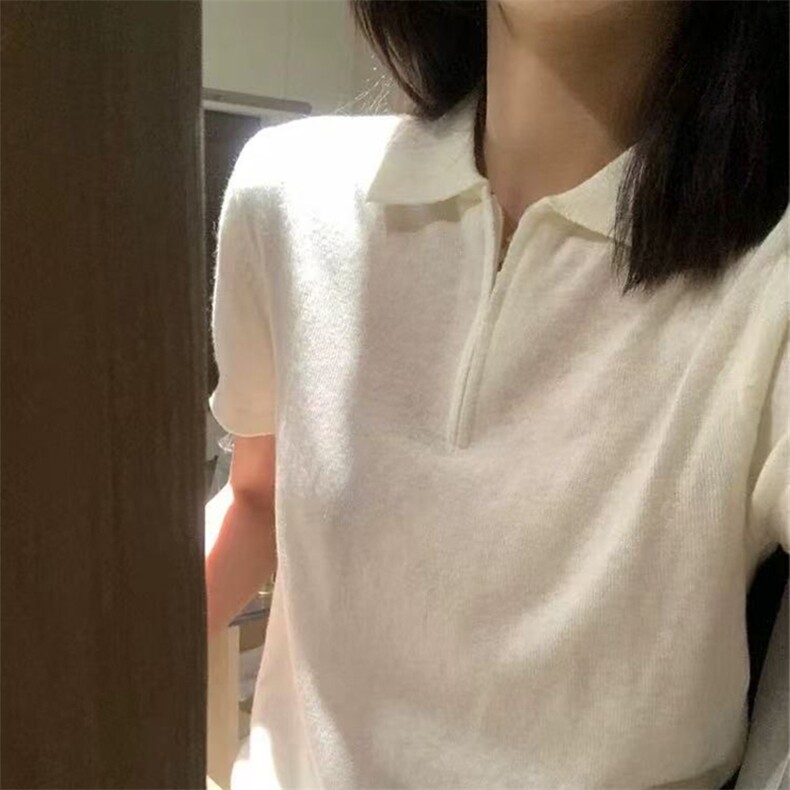 翻领时尚短袖夏季新款百搭修身型,女装T恤,锦弘羊绒