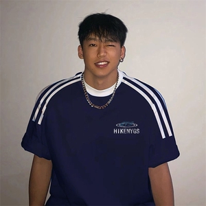夏季美式高街重磅纯棉三条杠织带撞色男女短袖T恤ZD551-特P30图片