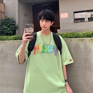 2024夏新款港风个性字母印花宽松圆领短袖T恤上衣T2218-P50，男装T恤，星座914-3
