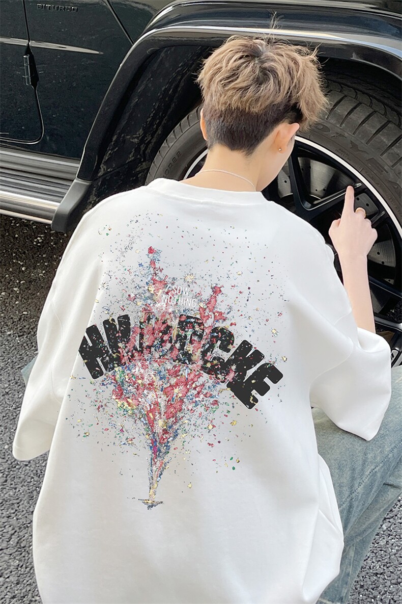 青少年短袖t恤男生夏季薄款字母印花痞帅运动潮牌宽松中袖上衣服,男装T恤,电商B209