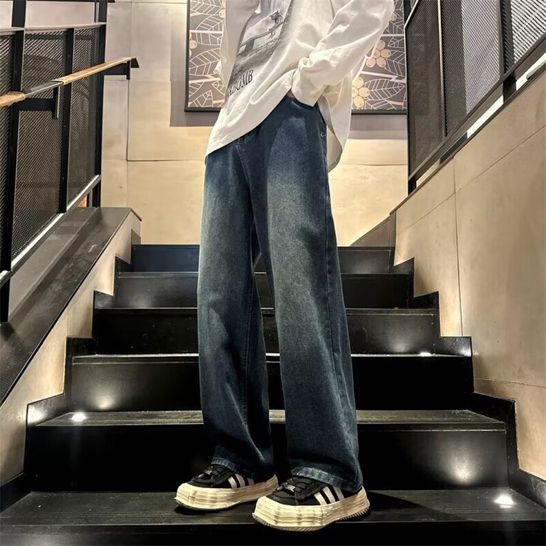 美式高街渐变水洗牛仔裤男薄款宽松直筒阔腿裤NK7013P38,男装牛仔裤,星座1116-2