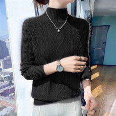 时尚女士七针加厚菱形半高领羊绒衫舒适保暖显瘦毛衣，女装羊绒衫，昭美羊绒