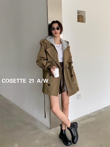 【现货】韩版带帽假两件短款风衣外套,女装风衣,cosette(4F)