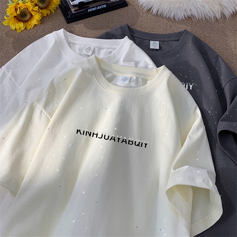 量大优供抖音视频支持得物配合二开美式满天星亮片短袖T恤MTX372,男装T恤,电商A486