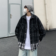 拼接格子夹克男假两件设计感潮流宽松棉衣外套JK02271-P80，男装夹克，星座308B-1