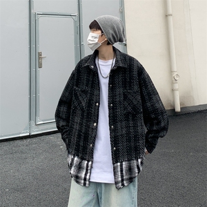 拼接格子夹克男假两件设计感潮流宽松棉衣外套JK02271-P80图片