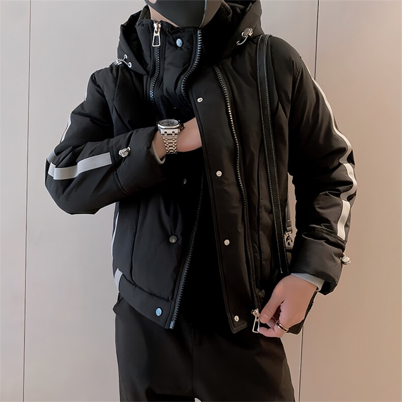 B06/P108控148冬季可调节连帽加厚拉链设计冲锋衣棉衣外套男黑首1,男装夹克,星座305B