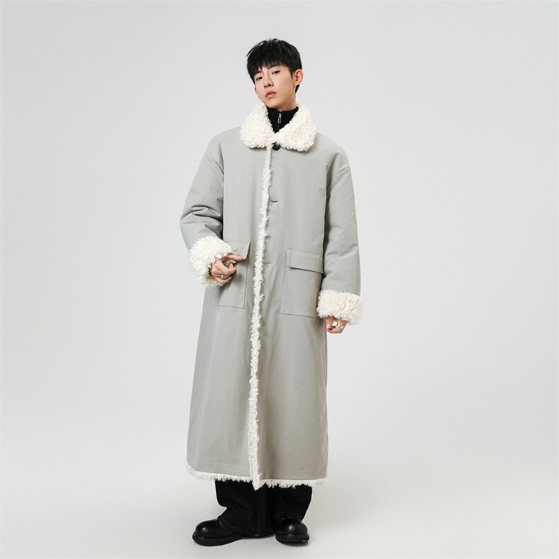 棉服外套男士秋冬季加绒工装外套宽松美式复古加厚羊羔绒棉衣图片