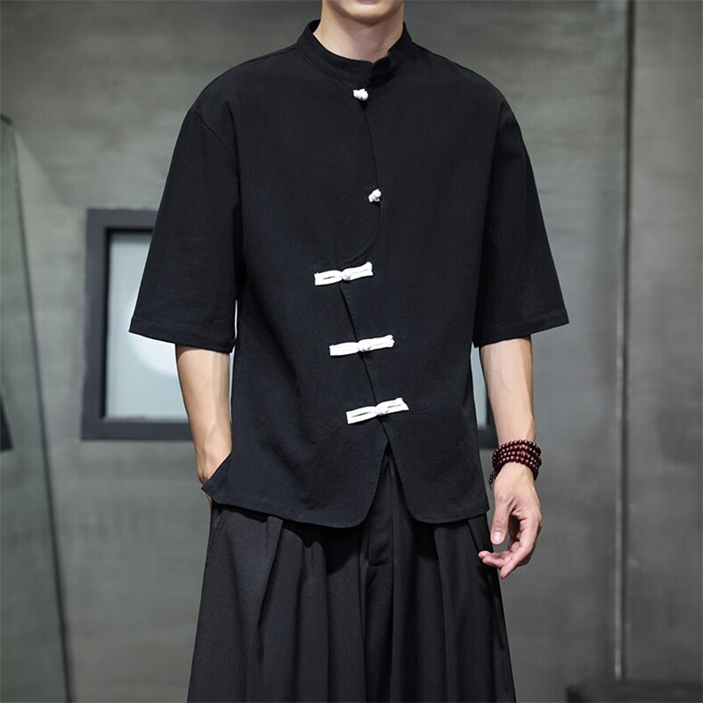 新中式夏季短袖衬衫风棉麻盘扣半袖衬衣汉服712-5-CS616-P45图片