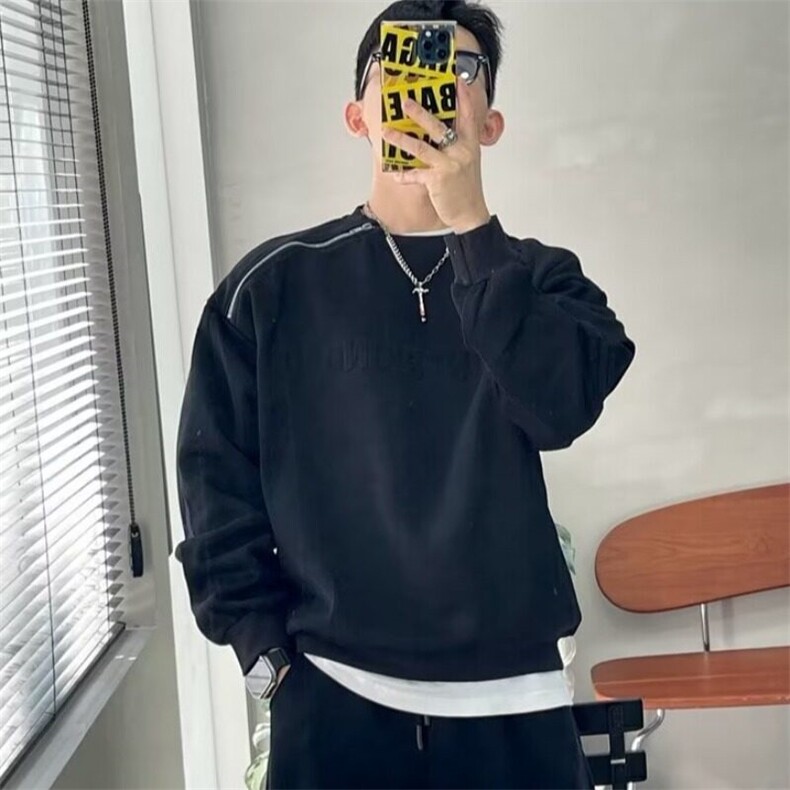 春秋季美式潮牌宽松廓形落肩钢印凸起字母拉链圆领卫衣男INS外套,男装卫衣,星座506A