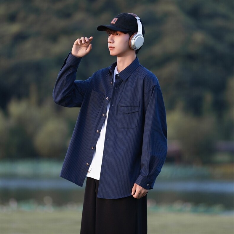 SJ-217-2-CS24415-特P45cityboy日系条纹长袖衬衫工装衬衣外套男,男装衬衫,星座217-2