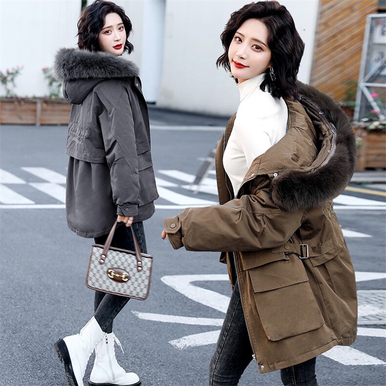 2020年冬季时尚保暖大毛领工装派克棉服,女装派克服,一安秀