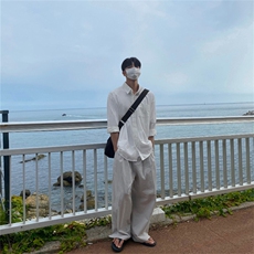 816B-CS007-P552024春夏季衬衫高级感慵懒宽松百搭韩版纯色韩，男装衬衫，星座816B