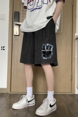 港风夏季新款宽松桃皮绒印花纯色运动裤男女短裤K6106P25控38，男装牛仔裤，电商A268A