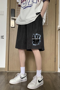 港风 夏季新款宽松桃皮绒印花纯色运动裤男女短裤 K6106  P25控38图片