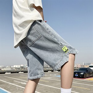 2025夏季新款港风男浅蓝色休闲牛仔短裤D201-DM156-P45图片