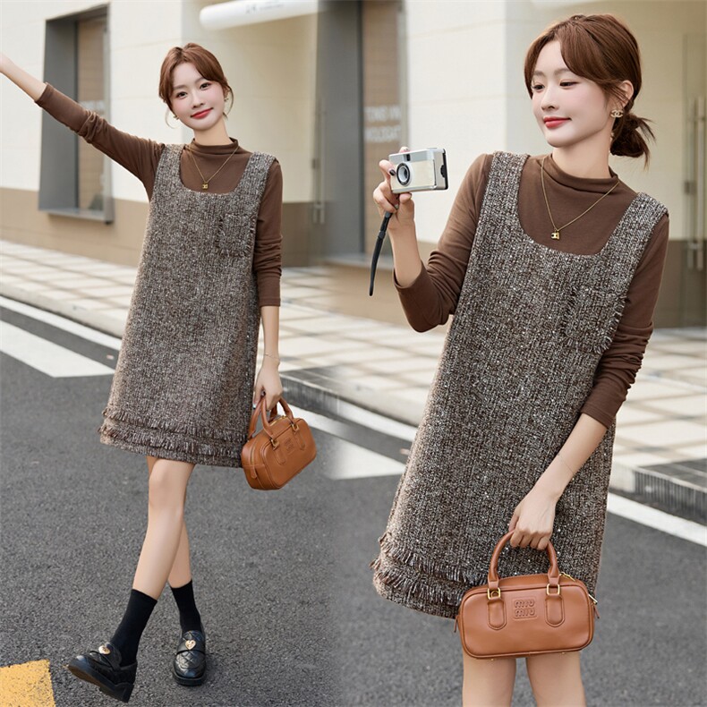 现货2024年秋冬季时尚百搭洋气小香风背心裙两件套，女装套装/套裙，盈茜