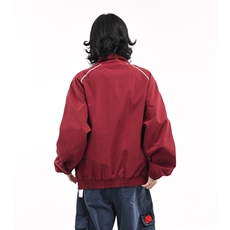 美式格子拼接红色外套秋季新款宽松拉链夹克运动上衣HH149P65，男装夹克，星座1013-5