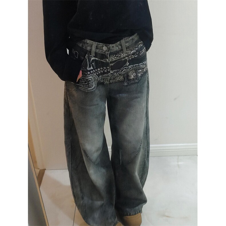 秋冬美式高街牛仔裤男女宽松直筒嘻哈潮牌拖地长裤子LB51111-p55,男装牛仔裤,星座1008