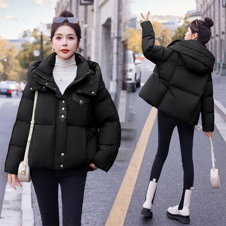 【大货大货】2023新款冬装门襟贴布羽绒服连帽保暖外套90白鸭绒,女装羽绒服,雅静靓衣