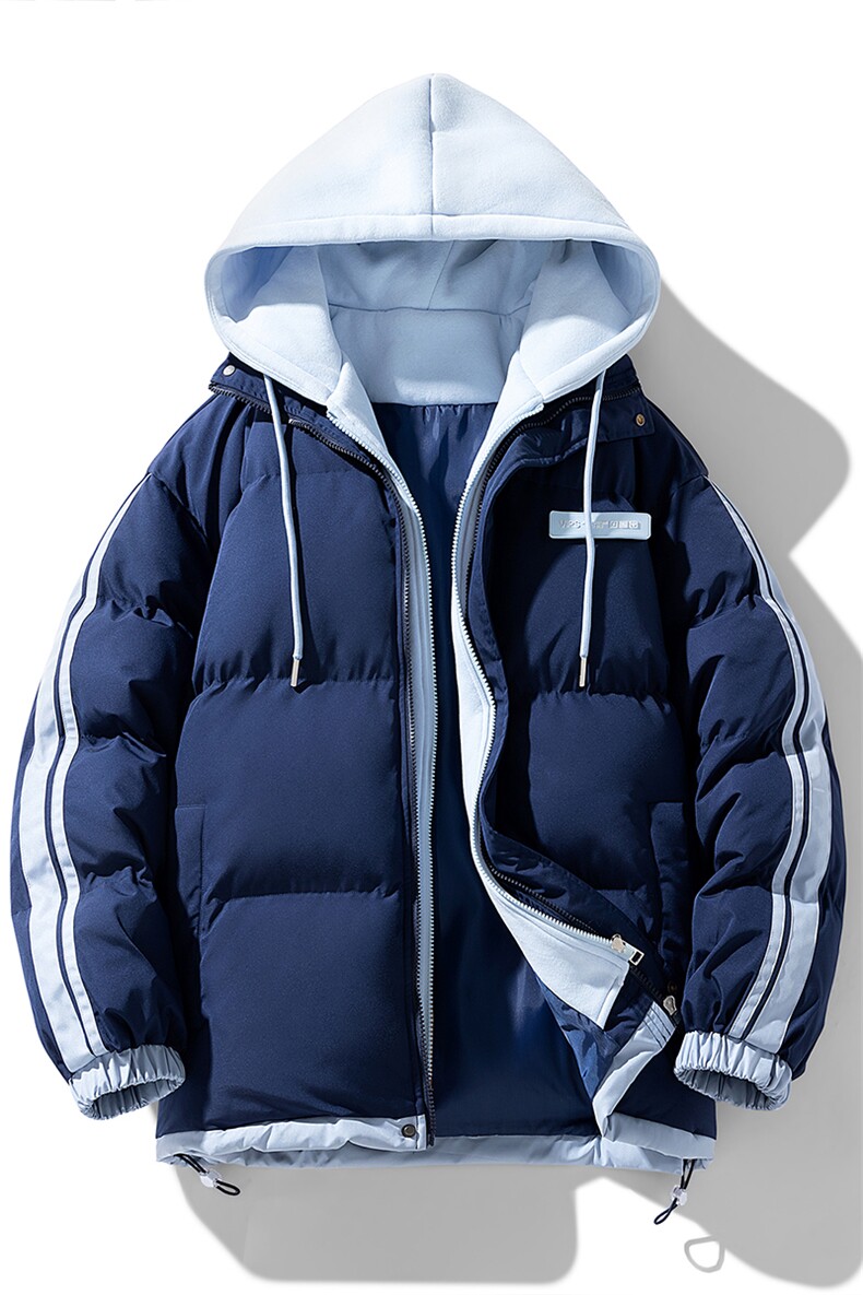 棉衣男冬新款男士青年保暖棉服情侣款假两件加厚连帽外套M082-P65,男装棉衣,星座1403A
