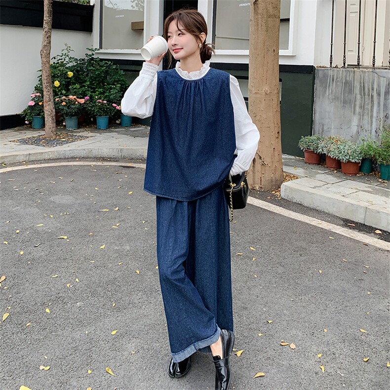 【现货已出】牛仔马甲正反可穿直筒裤两件套W516p175K238,女装套装/套裙,2C209
