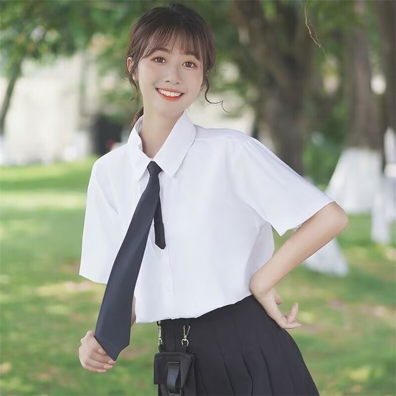 2025新款夏季JK制服短袖衬衫学院风软妹polo上衣班服衬衣女送领带,男装T恤,星座1210-1