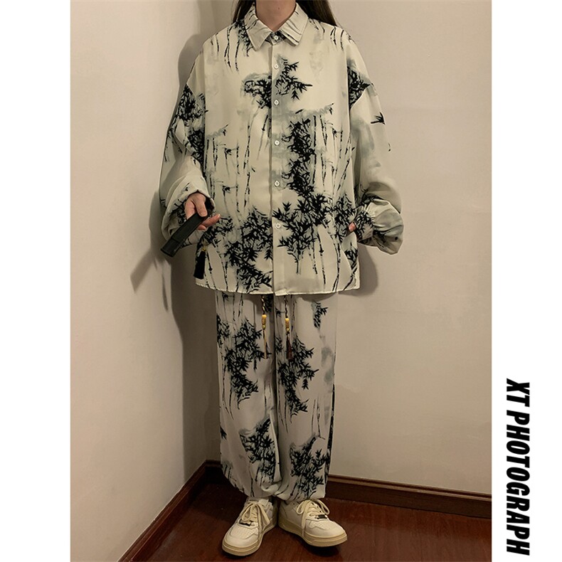 1中性风灯笼袖扎染长袖衬衣CS88796P35控68扎染裤子88798P45控68图片