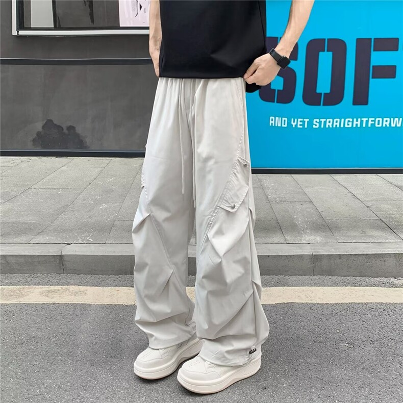 秋季伞兵裤子男款运动宽松直筒垂感工装休闲长裤J41-310B-2-P35图片