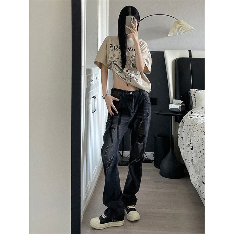 B221美式ins高街小众个性男女破洞牛仔裤LK23001-P65控88,男装牛仔裤,电商B221