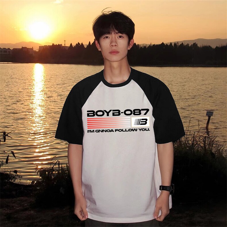 抖音得物高品质二开240克宽松纯棉美式潮牌插肩袖拼接短袖T恤，男装T恤，电商A486