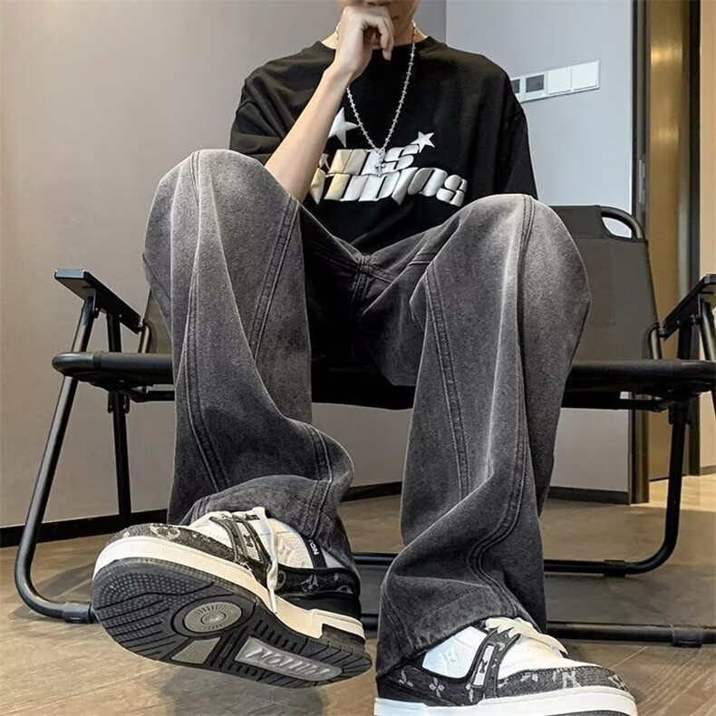 1506/Q6400/P40港风潮男夏季新款2025个性字母牛仔裤,男装牛仔裤,星座1506
