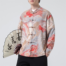 原创新中式春夏新品{宇宙心空}数码印花潮立领长袖衬衫31220，男装衬衫，星座305A（原312A-1）