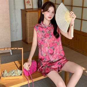 新中式国风套装女2025夏季新款立领盘扣无袖上衣休闲阔腿裤两件套图片