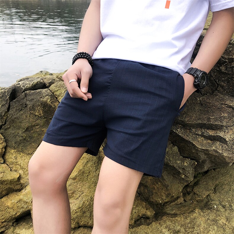 夏季主推纯色短裤男休闲纯棉 水洗大码沙滩裤XZ310B-3-DK8888-P22图片