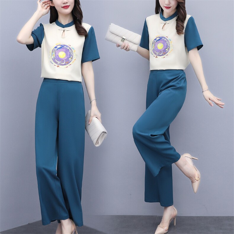 芷墨夏装新款时尚复古套装刺绣套装阔腿裤套装女,商品下架区,芷墨服饰