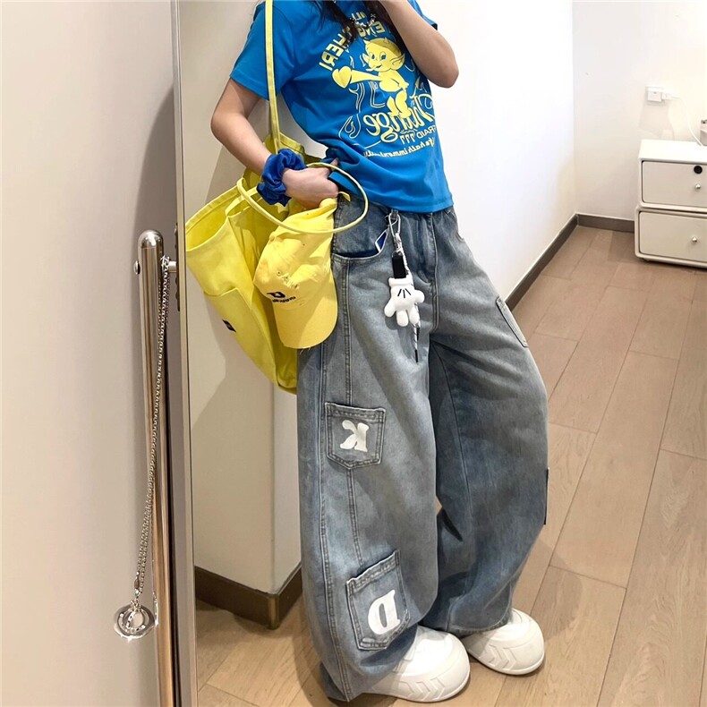 美式复古多口袋弯刀牛仔裤宽松阔腿休闲慵懒垂感长裤N1248,男装牛仔裤,星座1116A（原606A-3）