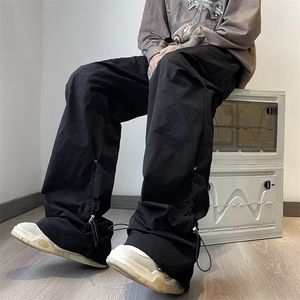 美式高街工装裤女设计感大口袋浅杏色降落伞裤子B891-P40图片