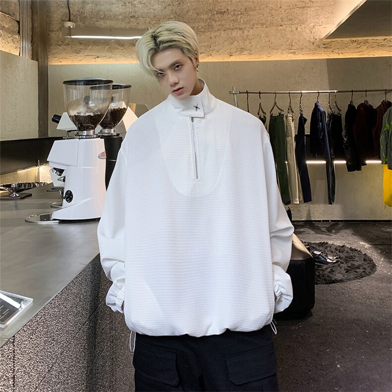 美潮华夫格套头半拉链卫衣A427P45控68,男装卫衣,电商A309