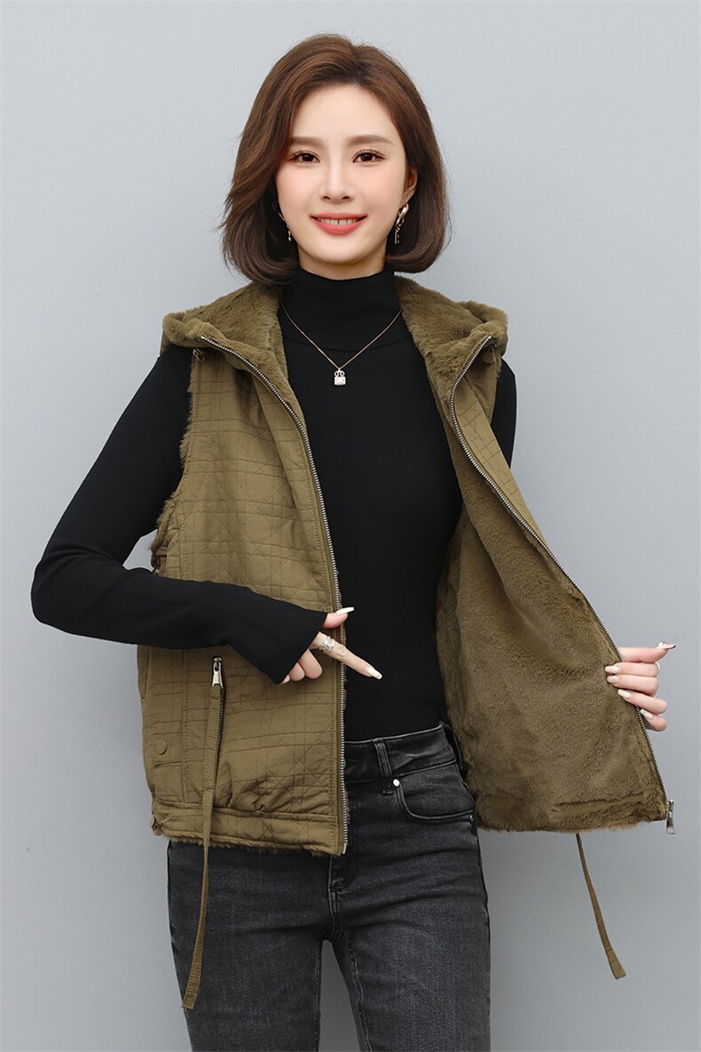 加绒马夹女士短款外套连帽洋气背心中年妈妈马甲外穿秋冬2024新款,女装马甲,曼沙奕珂