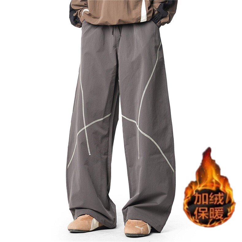 美式高街休闲裤直筒宽松撞色垂感加绒运动裤设计感阔腿长裤子男，女装休闲裤，星座506A