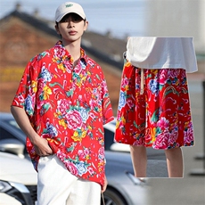 TZP风东北大花汉服套装polo衫短裤大码花TEE套装团队服休闲装，男装Polo衫，星座115A(原星座507）